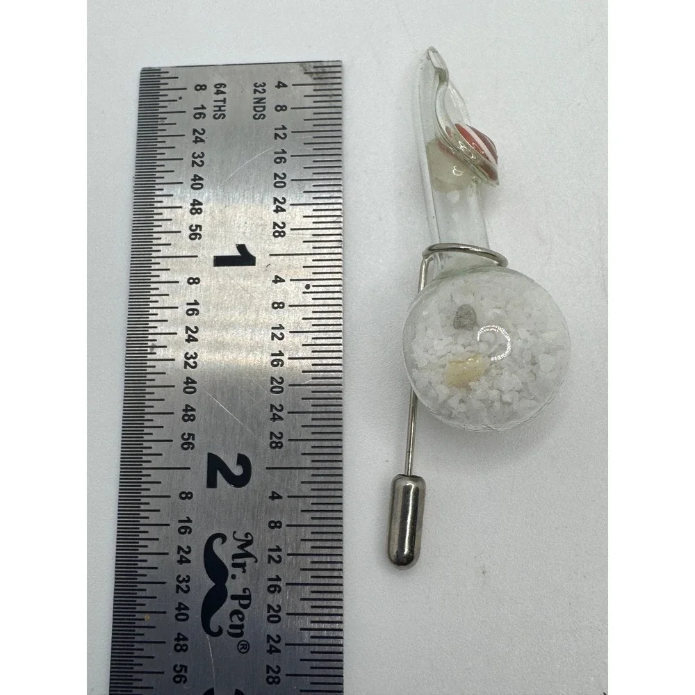 Vintage Glass Vial Beach Sand Seashell Stick Pin Nautical Lapel Brooch Silver